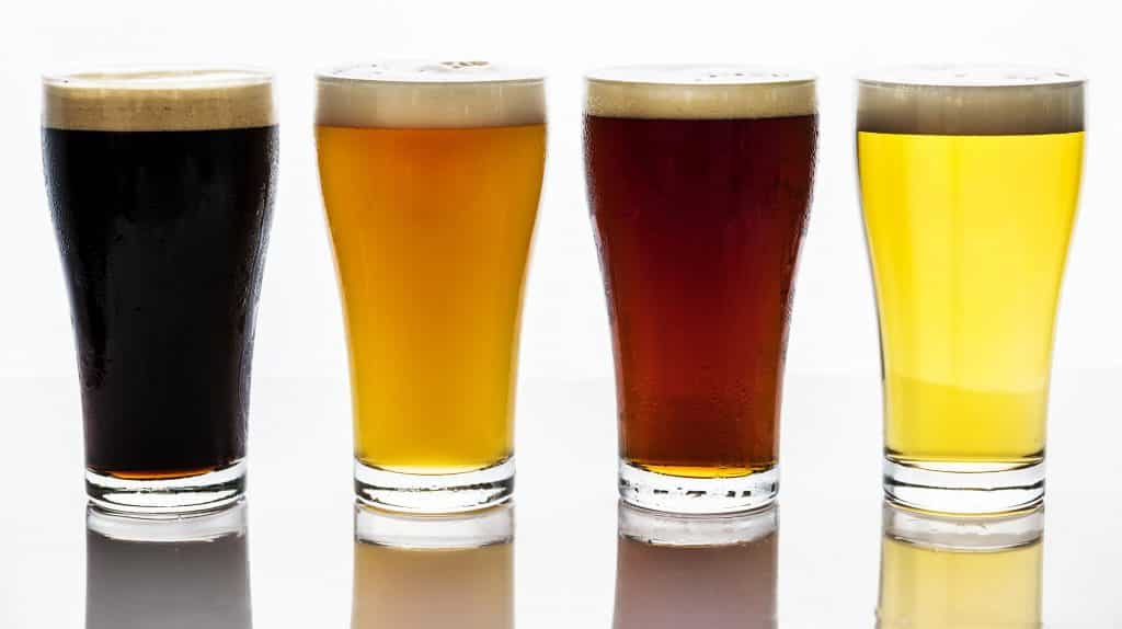 Bières brune, blonde, ambrée et blanche