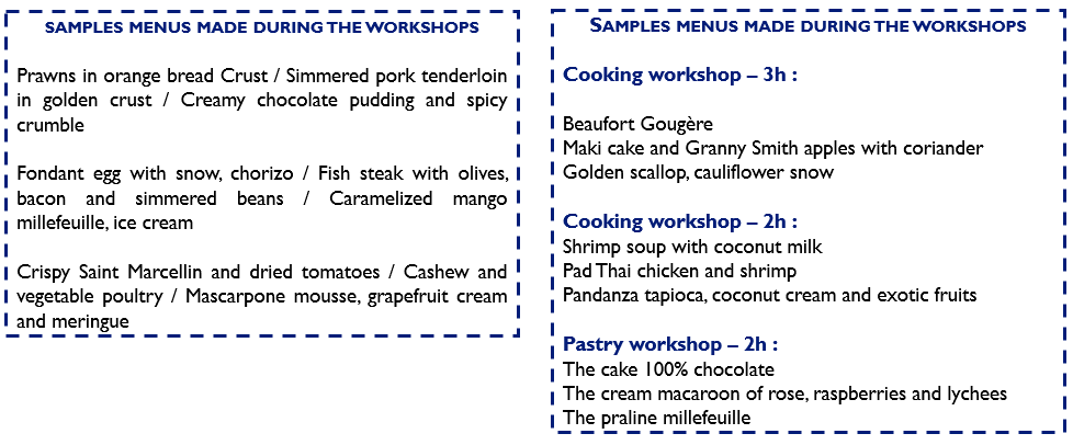 exemples de menus anglais